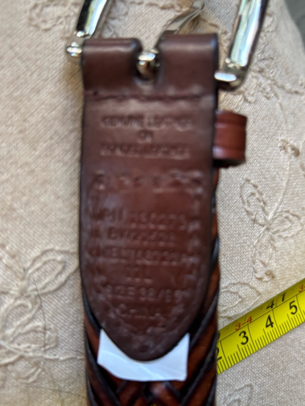 Brown Braided Genuine Leather Belt 1.25” Wide Brushed Silver Buckle Size 38 - Picture 7 of 13